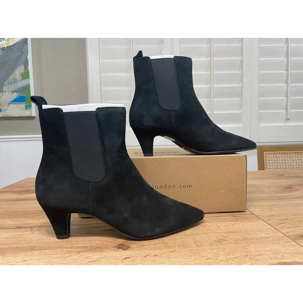 Dune London Comfort Kitten Chelsea Ankle Boot Black Suede Sz 7.5/8 US 38 EU NIB